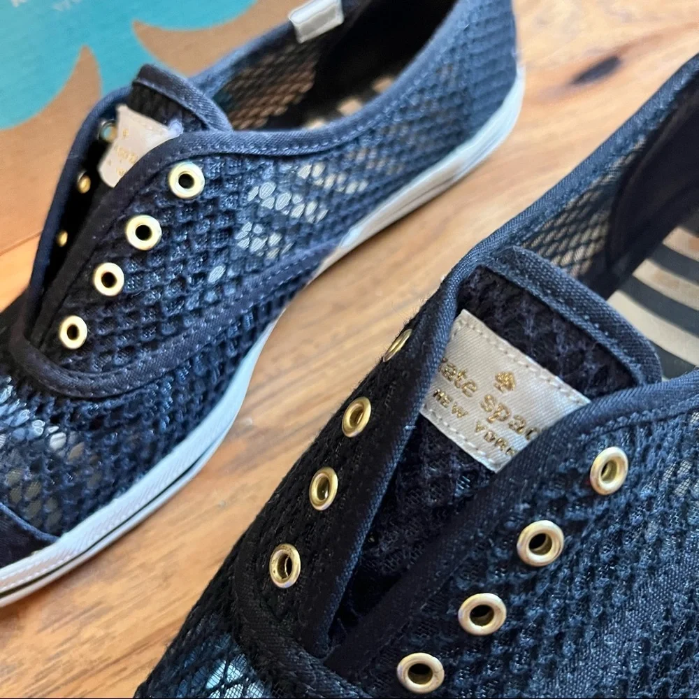 Kate spade black‎ mesh fishnet sneakers slides size 7.5